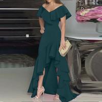 Flamin A Vestido de noche irregular y elegante con volantes y cuello en V - details 5