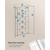 Armario de Garaje de 5 Estantes con 2 Puertas, Armario de Oficina, 40 x 80 x 180 cm, 1 Cerradura, Estantes Ajustables, Gabinete de Metal, Gris Mate OMC015G01 - details 32