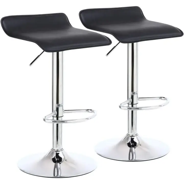 2 x Taburetes de Bar Taburete Cocina Silla de Comedor Piel Sintética Negro - 1