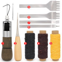 Juego de Herramientas de cuero, Kit de punzón de costura a mano e hilo encerado, punzón de acero, Kit de corte de punzonado de hierro para trabajo de artesanía de cuero Amateur - details 0