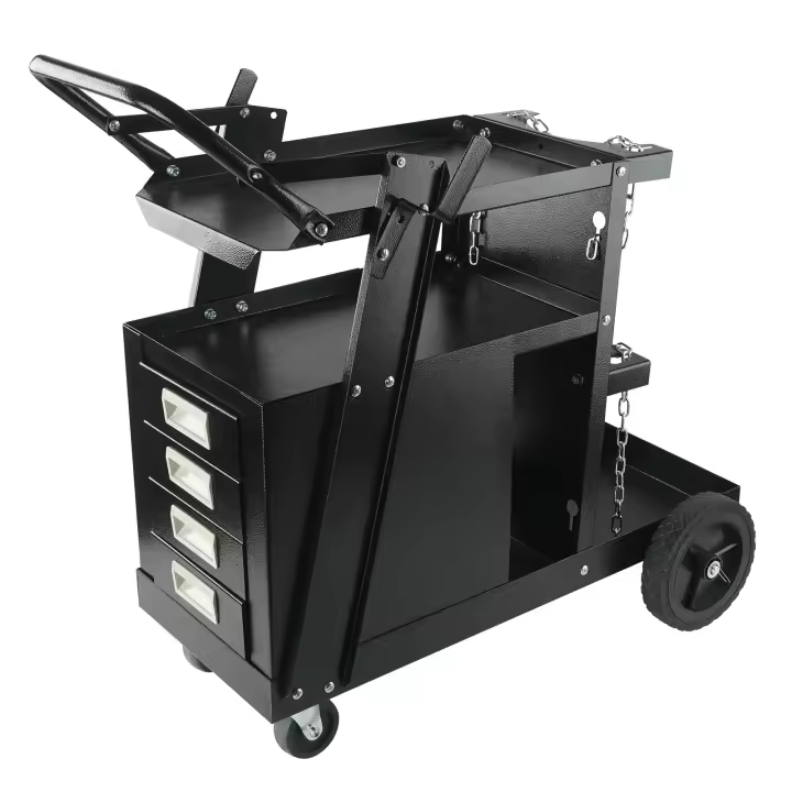 SucceBuy Carro de soldadura de 2 niveles 265 LBS Capacidad 360 °   Carro de soldadura MIG de alta resistencia con ruedas giratorias, tanque de almacenamiento y cadenas de seguridad - 1