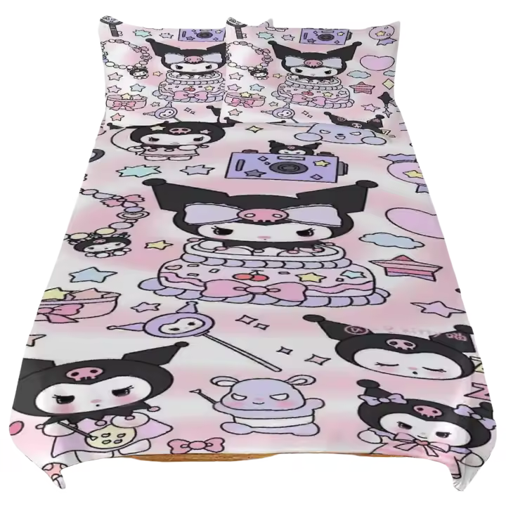 Juego de Ropa de Cama Ligera de 3D Impresión Microfibra Kuromi Duvet Cover y 2 Sábanas de Almohada para Niños - 1