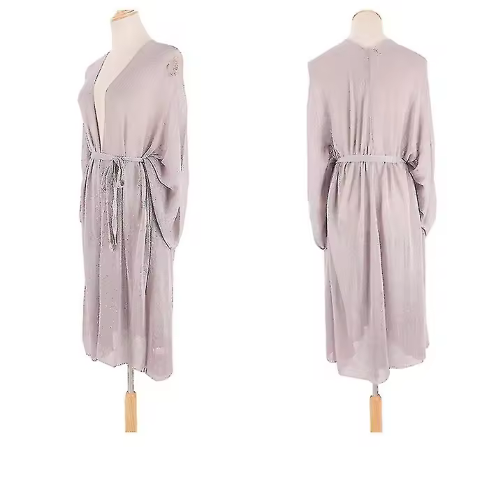 Vestido largo dorado brillante para mujer, ropa de playa con lazo frontal abierto en la cintura, protección solar, para verano. - 1
