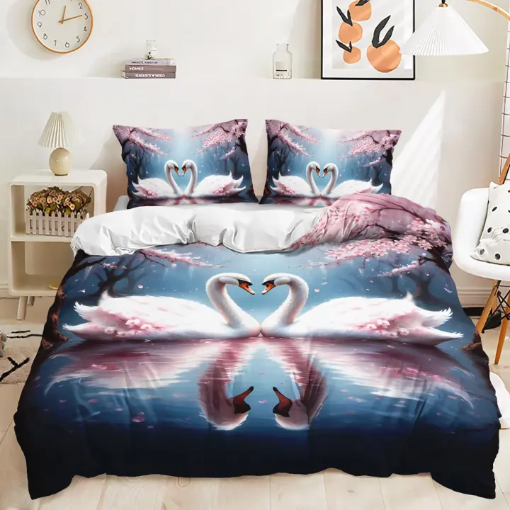 Juego de Ropa de Cama de Amejorar el Descanso Cubierta de Edredón de Ganso Floral Morado Tamaño Rey - 1