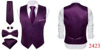 Chaleco de diseñador para hombre, chaleco de satén de seda Lisa verde oscuro, pajarita, pañuelo, traje Formal de boda para hombre, chaqueta sin mangas Barry Wang - details 58