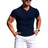 Nuevo Polo de manga corta elástico Fiess a rayas lisas de verano para hombre, camisas con cuello levantado a la moda para hombre - details 5