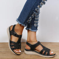 Sandalias cruzadas retro para mujer, zapatos cómodos con parte inferior de cuña suave y ligera, Moda Primavera - details 0