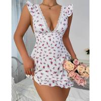 Nueva lencería sexy de verano puro deseo liguero pequeño floral profundo V pijamas encaje seducción camisón mujeres - details 5
