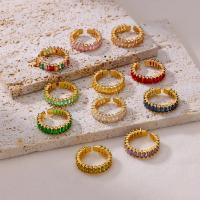Anillos de circón cúbico de Color dorado para mujer, anillo abierto de acero inoxidable verde de lujo, joyería Bohemia, regalo de fiesta de boda - details 2