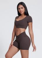 SHINBENE-Top de manga corta con doble forro para mujer, camisetas ajustadas con cuello en V, Camisetas básicas bonitas de verano - details 1