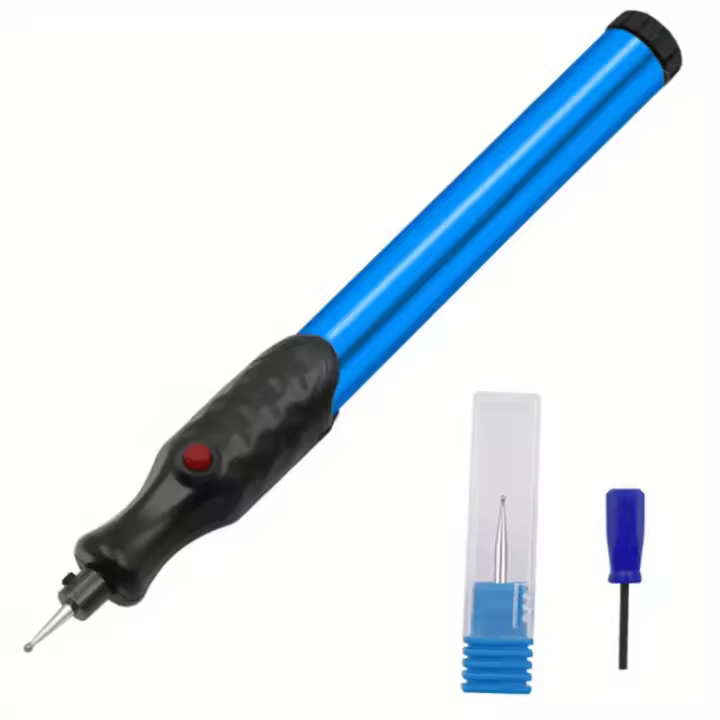 1pc HOTU Pluma de Grabado Profesional - Grabador Eléctrico de Precisión para bricolaje, vidrio y cuero sintético con punta de diamante duradera - Ideal para identificaciones de mascotas y proyectos creativos, azul (pilas no incluidas) - 1