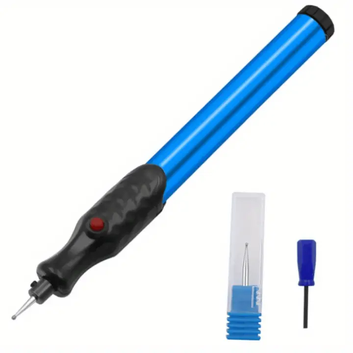 1pc HOTU Pluma de Grabado Profesional - Grabador Eléctrico de Precisión para bricolaje, vidrio y cuero sintético con punta de diamante duradera - Ideal para identificaciones de mascotas y proyectos creativos, azul (pilas no incluidas) - 1