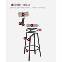 Sillas de Barra Altas con Resalto Juego de 2, Acero, Montaje Fácil, Industrial, Marrón Rústico y Negro - details 34