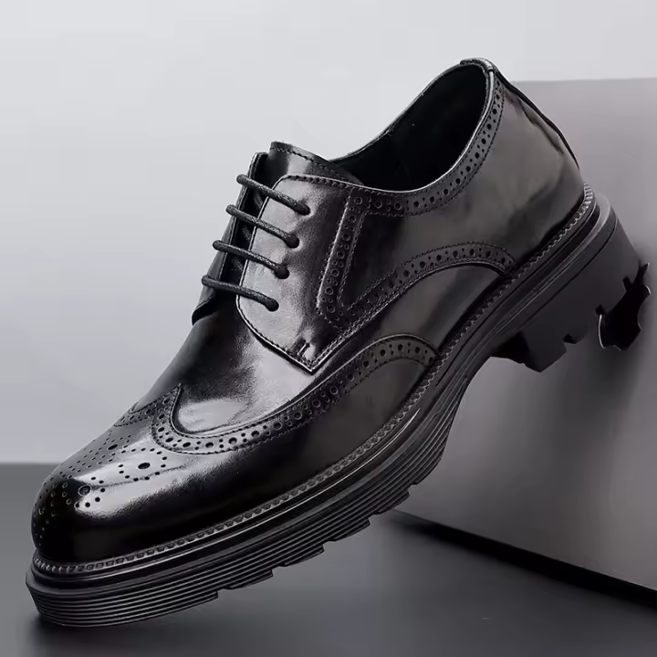 Nuevos zapatos de cuero para hombres zapatos de cuero formales estilo británico marrón que aumentan los zapatos de cuero de negocios hombres - 1