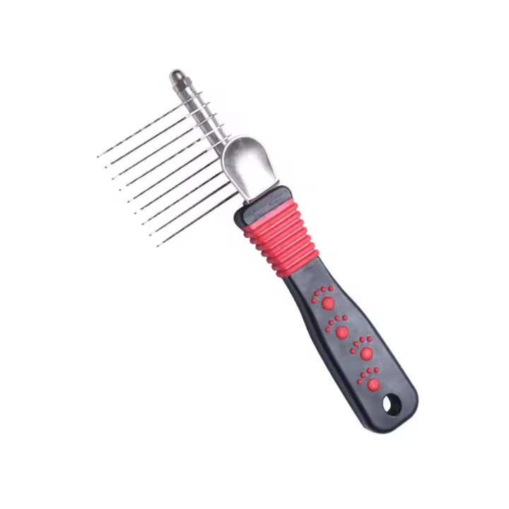 Mango antideslizante, rastrillo de piel para desmastar mascotas, peine Manual profesional con nudo para mascotas, cepillo de aseo para perros de acero inoxidable, depilación - 1