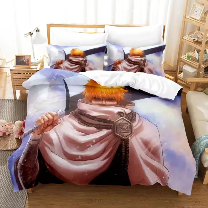 Juego de Ropa de Cama de Anime Bleach Kurosaki Ichigo Tamaño Rey de Twin Material de Poliéster - 1