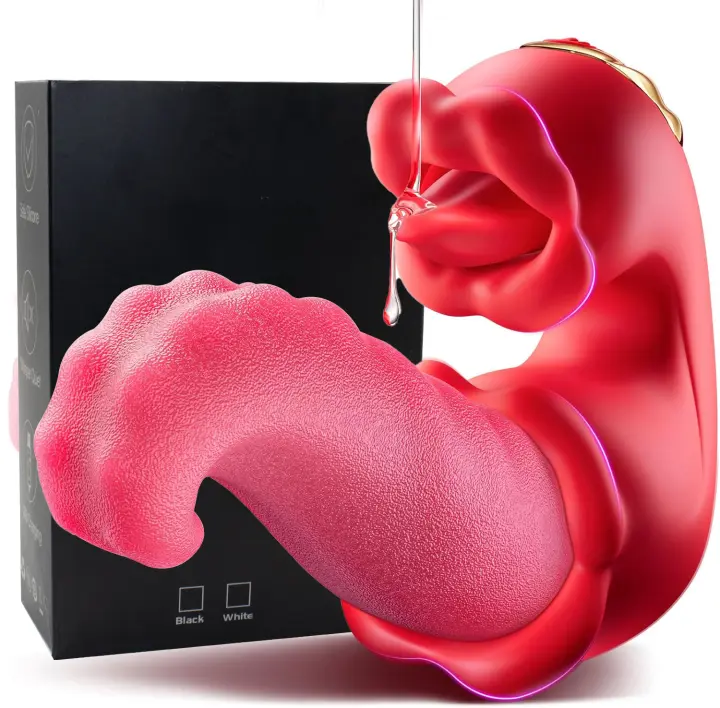 Vibradores de empuje de lengua 4 en 1 Consolador Rose Sex Toys con 10 lamiendo el clítoris y 10 modos de vibración, estimulador de clítoris del punto G, herramientas de placer para juegos de parejas femeninas - 1