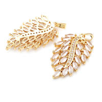 4 Uds. Collares de hojas de árbol de latón y circonita de Color dorado de 18K, colgantes de alta calidad, accesorios para hacer joyas Diy - details 1