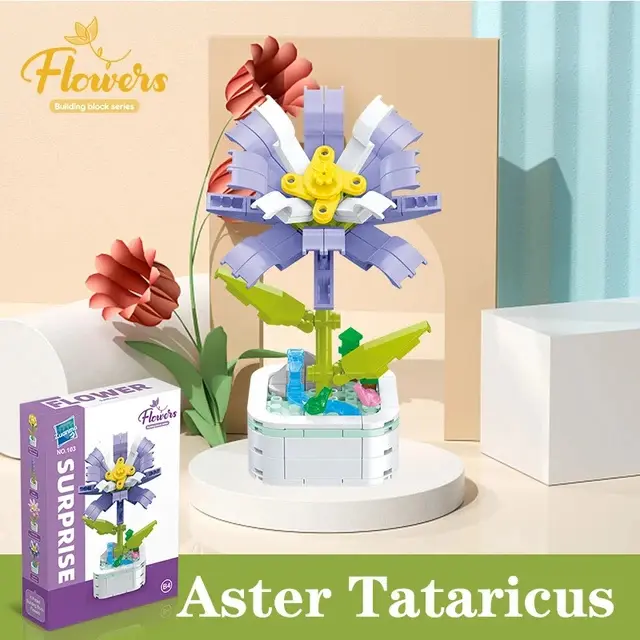 Bloques de construcción de ramo en maceta, montaje de flores eternas, azafrán, lila, Gardenia, modelo de ladrillos, Juguetes Diy para niños, regalos de vacaciones - 1
