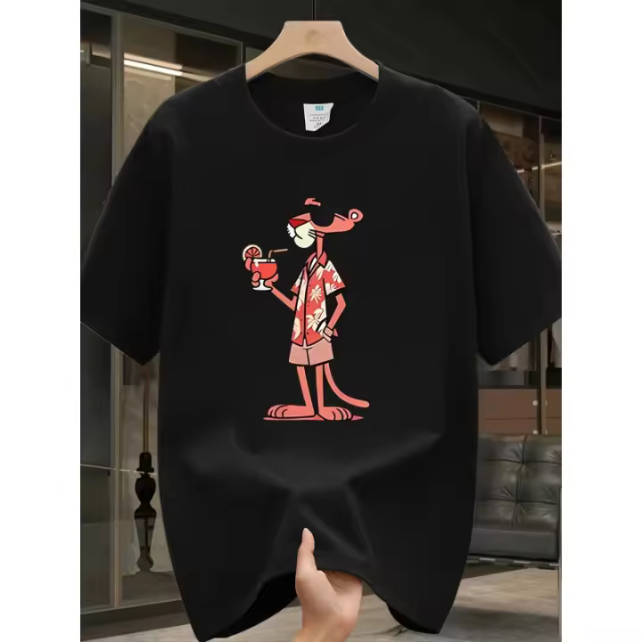 Camiseta informal de manga corta de gran tamaño para hombre con estampado moderno, hecha de algodón puro pesado, perfecta para primavera y verano. - 1