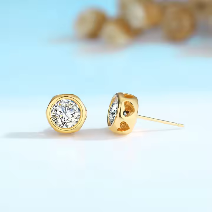 Pendientes de Moissanita de Oro 18K Corte Redondo de Oro Sólido para Mujeres - 1