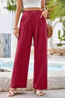 Pantalones de cintura alta para mujer, pantalones de vestir lisos a la moda, pantalones holgados de pierna recta para primavera y otoño - details 13