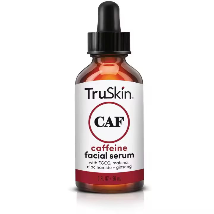 TruSkin Suero de cafeína para rostro y ojos – Suero energizante de cafeína al 5% con EGCG niacinamida Matcha y ginseng – Mejora el aspecto de las ojeras y la hinchazón debajo de los ojos, 1 fl oz - 1