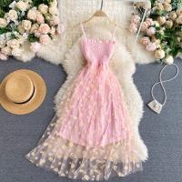 Vestido de Malla con Estampado Floral de Moda Coreana 2025 Estilo de Playa para Mujeres YuooMuoo - details 4