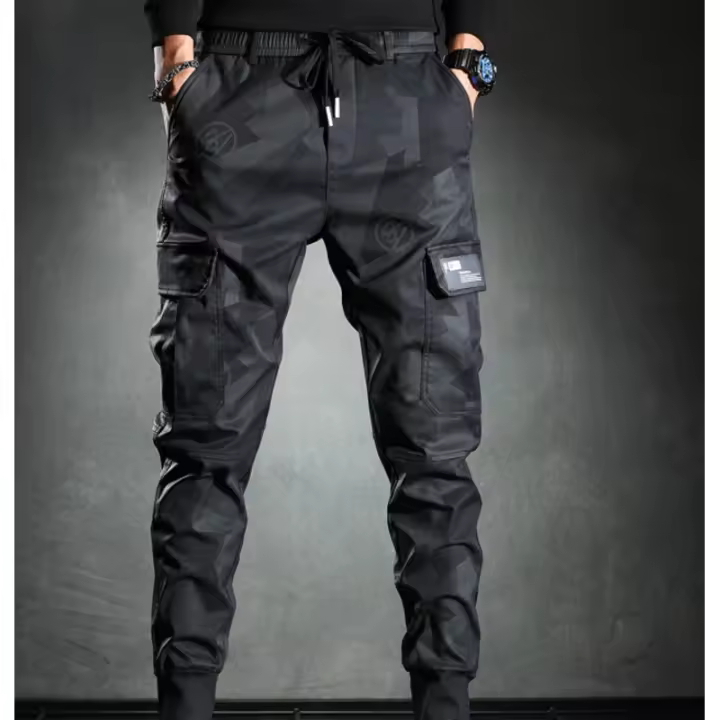 Primavera y otoño nuevo trabajo camuflaje casual hombres slim fit cintura elástica pierna atada pantalones - 1