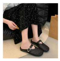 Verano nuevas zapatillas perezosas transpirables tejidas de un pedal zapatillas de cabeza de bolso de fondo plano cómodo de suela suave para mujer. - details 12