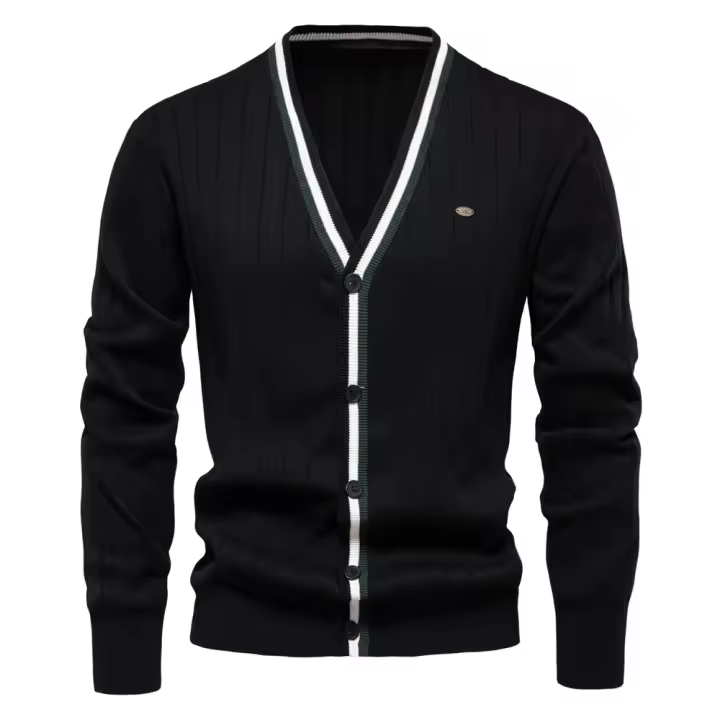 cárdigan de algodón para hombre, suéter con cuello en V y botones, suéteres casuales de punto para jóvenes para hombres - 1