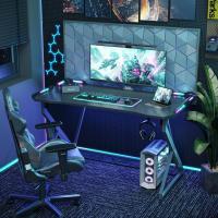 Escritorio LED para videojuegos, 100 x 60 cm, ergonómico, marco en Z con superficie de fibra de carbono, estable, fácil de montar, gancho para auriculares para juegos, estudio, trabajo, hogar, - details 1