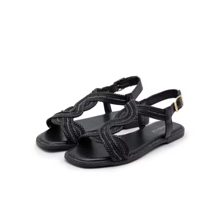 Sandalias planas de verano para mujer con cristales y piel sintética brillante con estampado de verano para fiestas y vacaciones - 1
