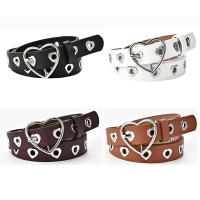 Cinturón de cuero PU con hebilla de Metal para mujer y niña, cinturón de Jeans, Pin de corazón, cintura de ocio, moda - details 0