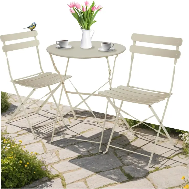 Juego de Muebles de Jardín Exterior Mesa de Bistro y 2 Sillas Plegables Antideslizantes - 1