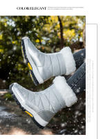 Botas de nieve impermeables con cremallera para mujer, botines cálidos de felpa, de algodón, de alta calidad, para exteriores, Invierno - details 24