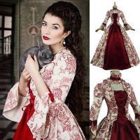 CDM Women Lace-Up Medieval Ruffles Bow Vintage Victorian Carnival Maxi Patchwork Floral Female Fairy Long Dress - details 0