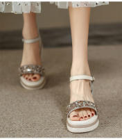 Sandalias de cuña para mujer, novedad de verano 2025, zapatos de mujer de una sola tira con suela gruesa, zapatos de plataforma de moda estilo hada - details 0