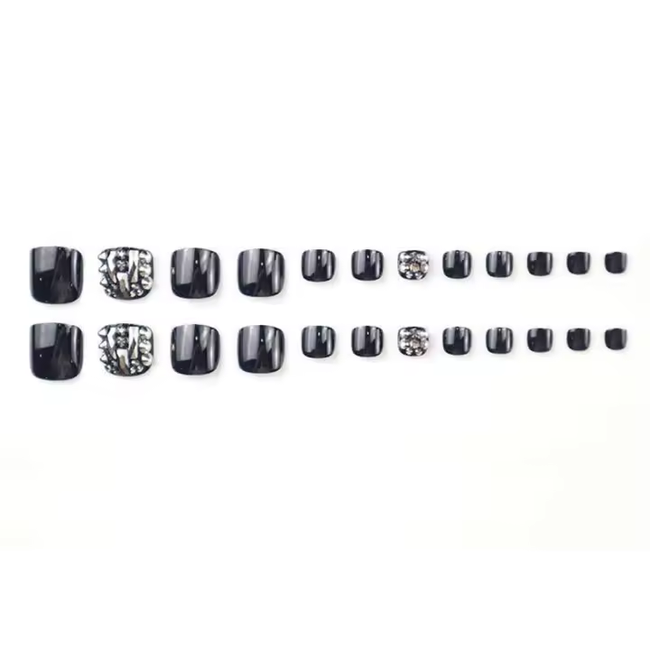 Set de manicura de uñas postizas redondas, 24 piezas, estilo gótico, para festivales, cosméticos para fiestas - 1