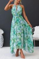 Vestido Largo Estampado Verde para Mujer Elegante sin Mangas con Cuello Halter para Fiesta Nocturna y Club Nocturno - details 6