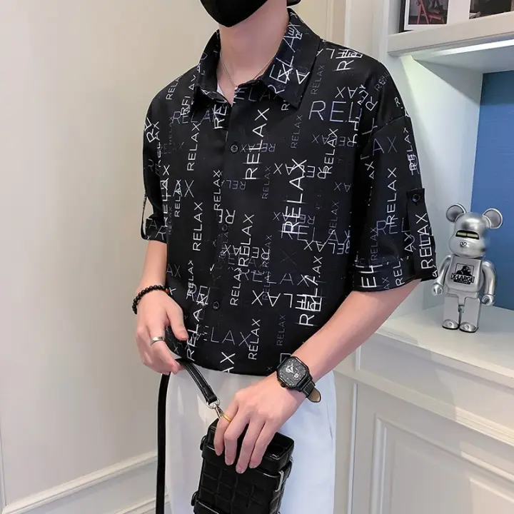 Camiseta de Alta Gama de Estilo Coreano Manga Corta, Impresión Completa, Ropa de Negocios Casual para Hombres - 1