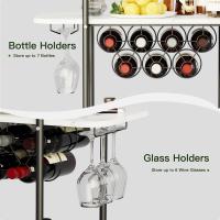 Carrito de servicio de barra de 2 niveles con ruedas, carrito de bebidas móvil con estante para vino y soporte para vidrio, almacenamiento de bebidas rodante con placa de patrón de mármol - details 2