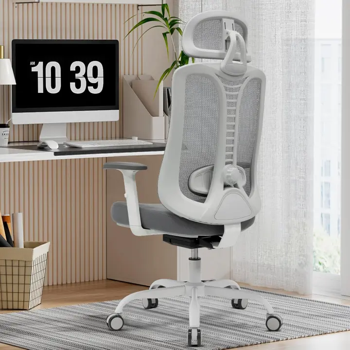 Silla de Escritorio Ajustable de 4 Engranajes, reposacabezas 3D y cómoda Silla de computadora con reposabrazos (Negro) - 1