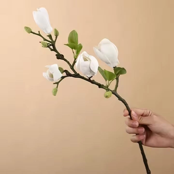 Flores artificiales de Magnolia de seda de plástico de una sola rama para el hogar, florero, alféizar de ventana, boda, novia, arco al aire libre, decoración, accesorio diy - 1