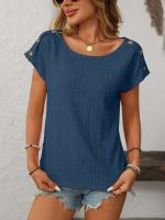 Camiseta de manga corta con botones y cuello redondo para mujer, Top hueco, Color sólido, novedad de primavera y verano 2025 - details 22