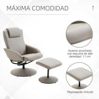 Salón Giratorio con Tapizado en PU y Estructura de Acero Carga 120 kg Butaca para Dormitorio Sala de Estar Gris - details 4