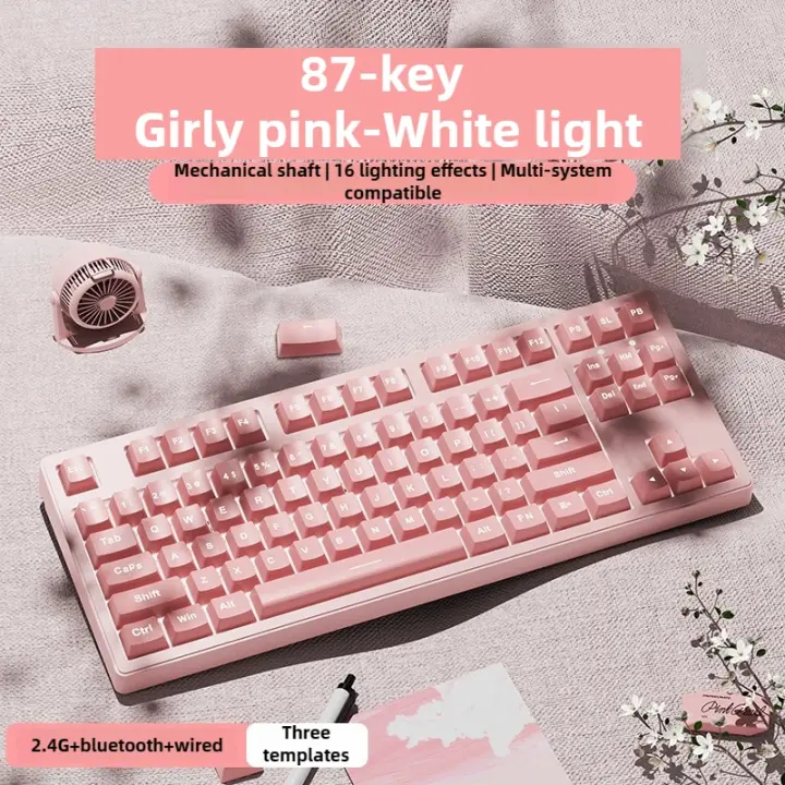 Teclado mecánico rosa escritura de oficina sensación cómoda juego inalámbrico lindo alto valor tres modos - 1