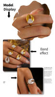 Anillo de Mujer Dorado de Diamante de Agua de lujo 316L Anillo Abierto de Maple inoxidable Joyas impermeables - details 2