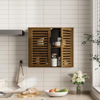 Armario de Baño de Pared con Puertas Muebles de Baño de Bambú Armario Colgante con Estante Ajustable Organizador de Almacenamiento de Ahorro de Espacio Sobre el Inodoro Blanco - details 27