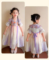 Vestido de princesa mejorado estilo Tang antiguo Hanfu con hombros descubiertos y nube de encaje bordado edición china de verano para niñas - details 14